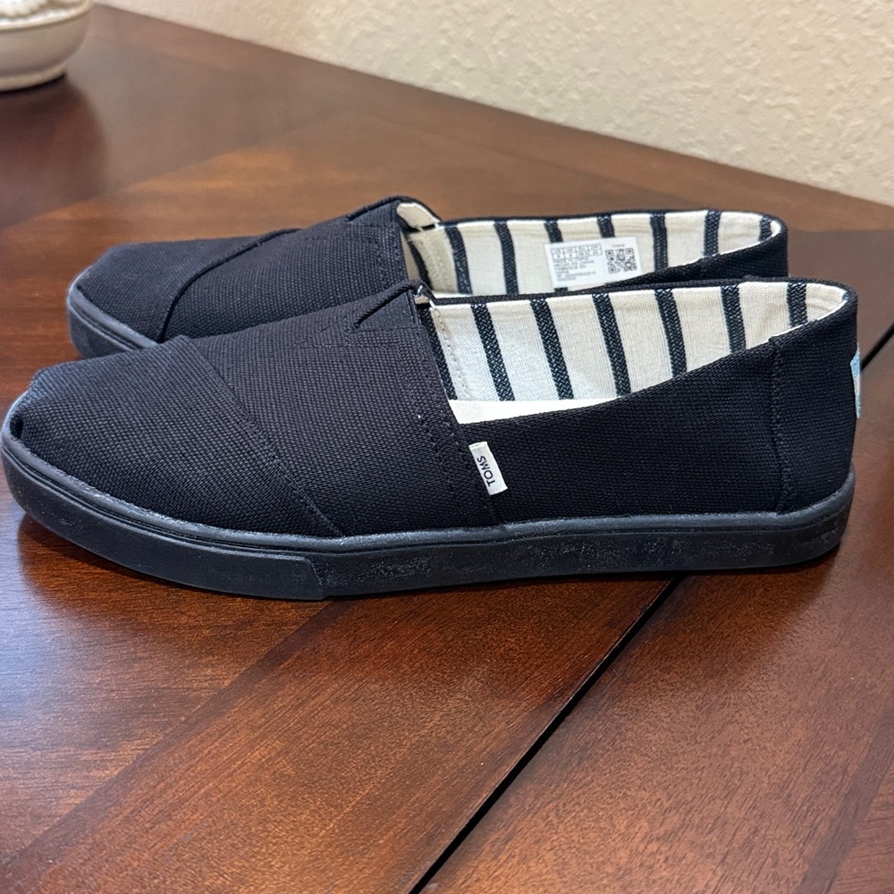TOMS ALPARGATA CUPSOLE SLIP ON BLACK CANVAS SNEAKERS WOMEN’S SIZE 8 GUC SHOES - Picture 5 of 10